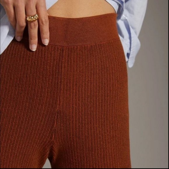Pilcro Anthropologie L NWT Ochre Rust Knit Sweater Flare Bell Bottom Pants - Picture 3 of 7